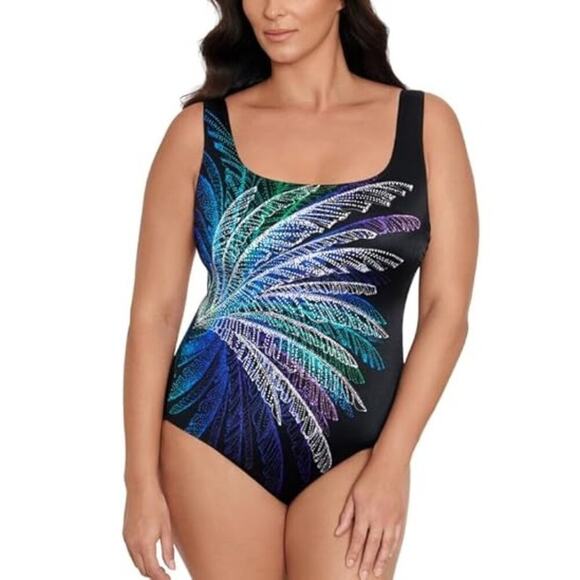Swim Solutions Women's Black Firework Pull On One-Piece Swimsuit Size 14 NWT - Picture 1 of 11